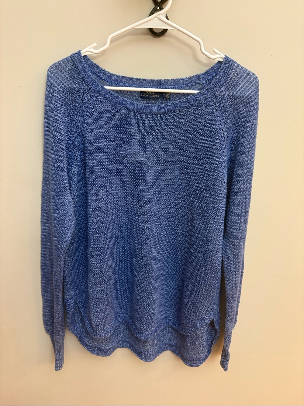 Polo Ralph Lauren 100% Linen Loose Knit Open Weave Sweater Blue Size L